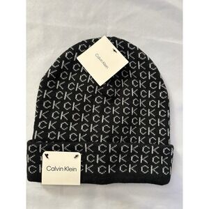NEW Calvin Klein Beanie Black & White Winter Knit CK Hat Unisex Adult One Size